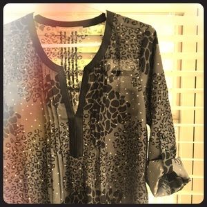 Grey/Black Faux Animal Print Blouse